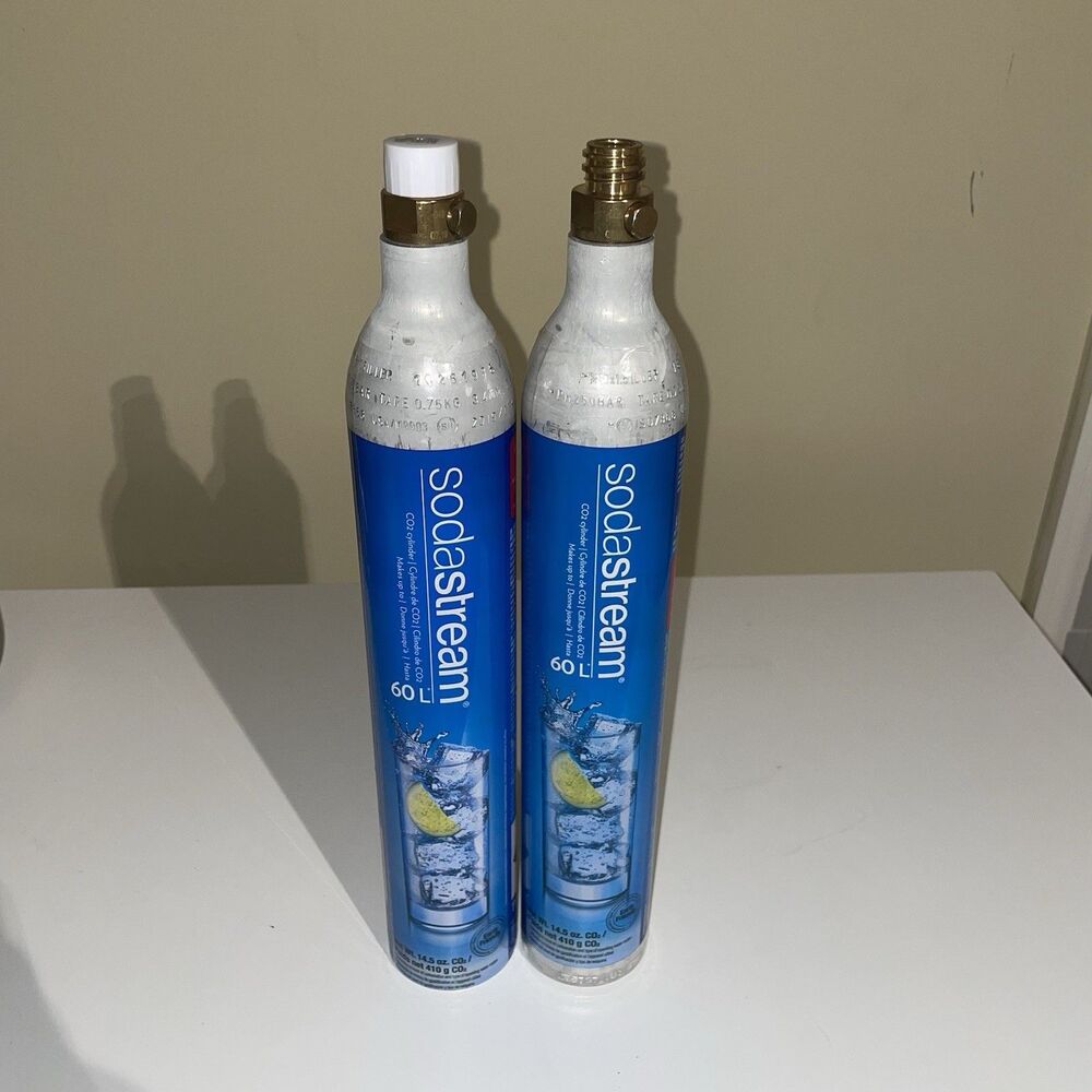 (2) SodaStream 60L CO2 Cylinder Replacement Canisters Empty & Sealed Screw On